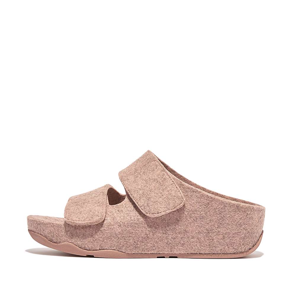 Fitflop SHUV E01 Adjustable Two-Bar Felt Slides Naisten Sandaalit Beige | RAQ-496308