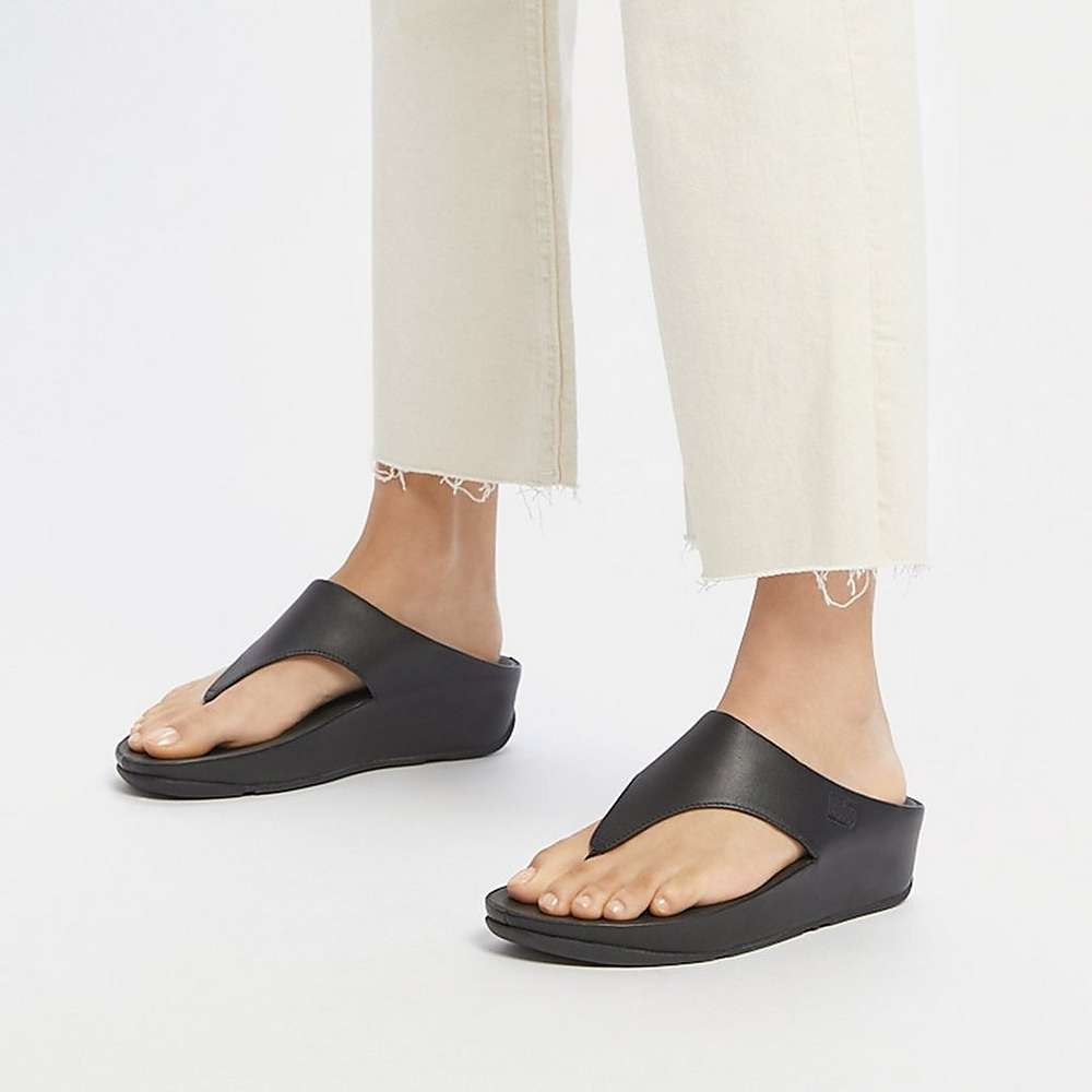 Fitflop SHUV Leather Toe-Post Naisten Sandaalit Mustat | OUX-037921