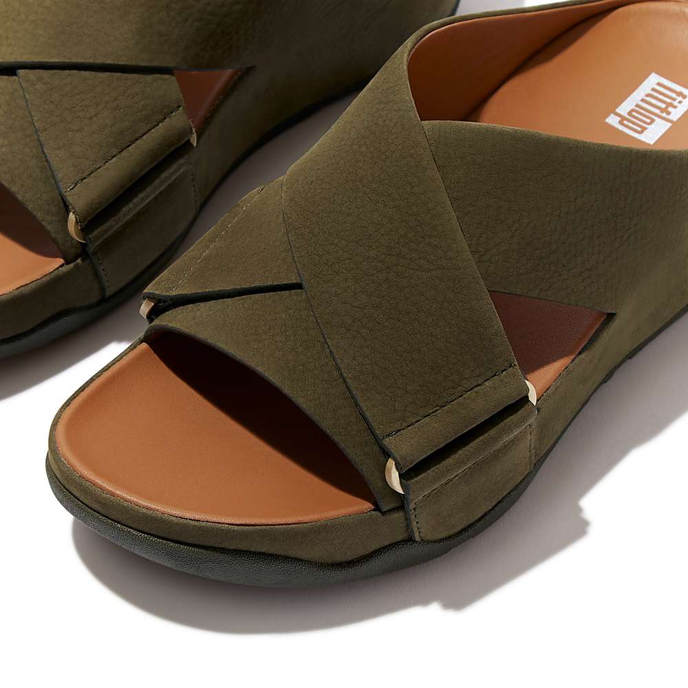 Fitflop SHUV Nubuck Cross Slides Naisten Sandaalit Oliivinvihreä | MUC-087694