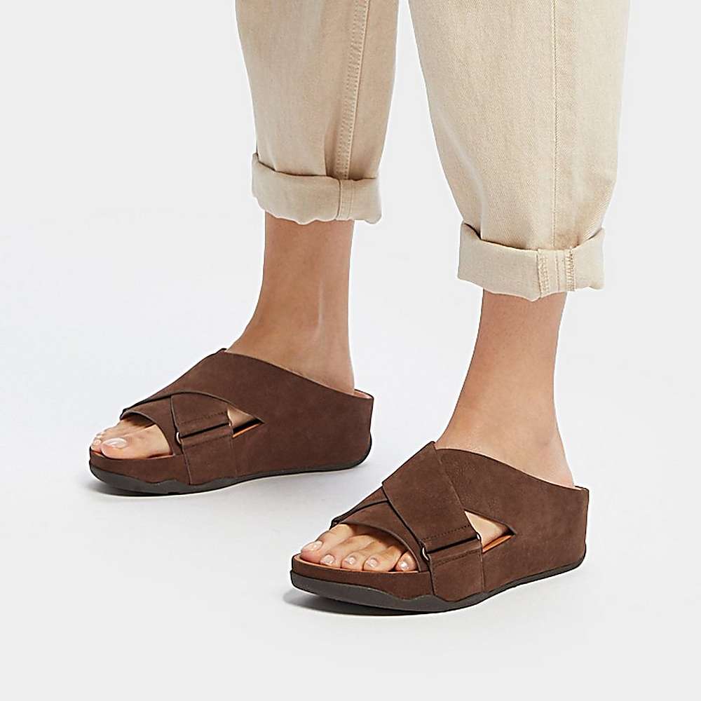 Fitflop SHUV Nubuck Cross Slides Naisten Sandaalit Ruskea | ZOF-015374