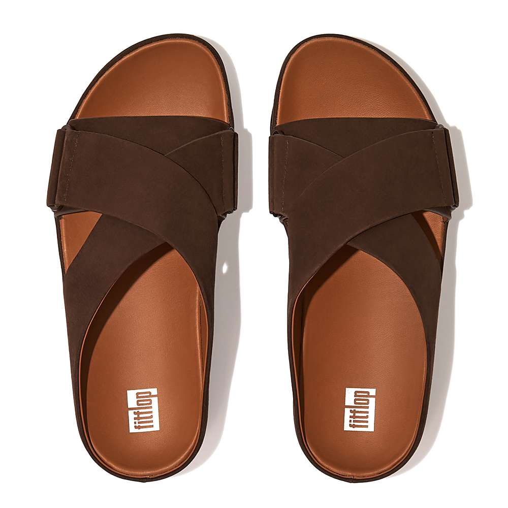 Fitflop SHUV Nubuck Cross Slides Naisten Sandaalit Ruskea | ZOF-015374