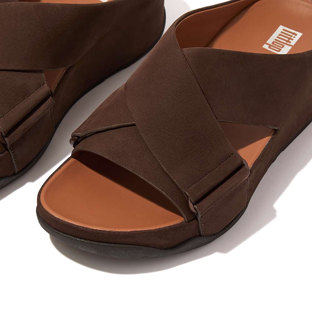 Fitflop SHUV Nubuck Cross Slides Naisten Sandaalit Ruskea | ZOF-015374