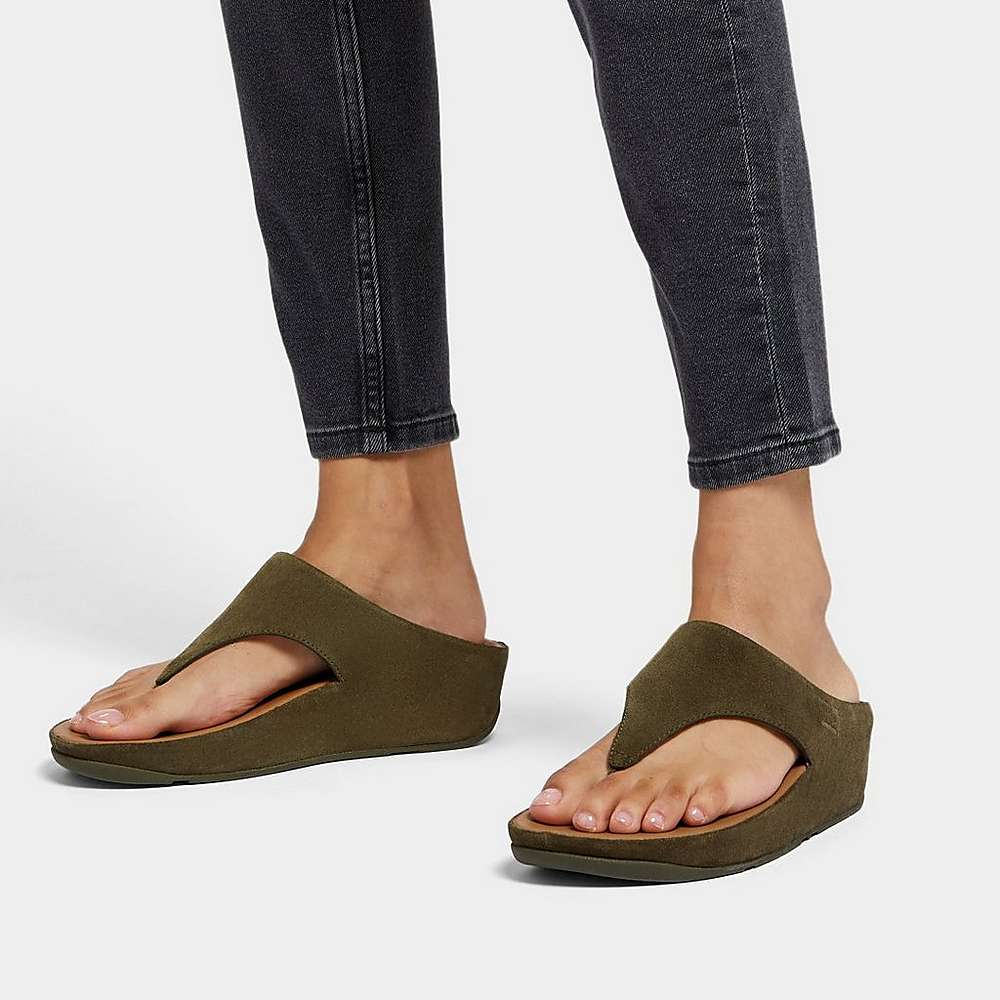 Fitflop SHUV Suede Toe-Post Naisten Sandaalit Oliivinvihreä | HTP-106238