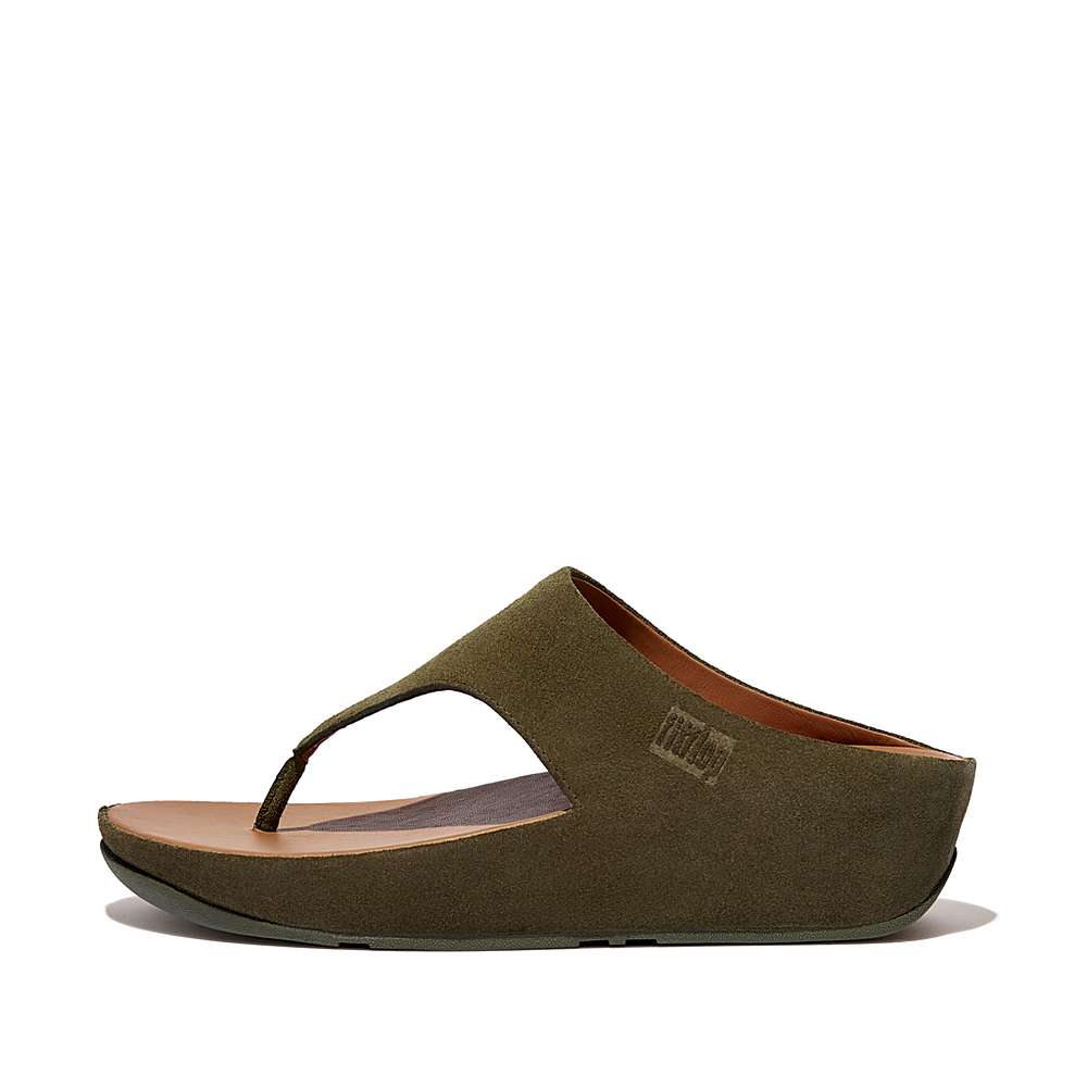 Fitflop SHUV Suede Toe-Post Naisten Sandaalit Oliivinvihreä | HTP-106238