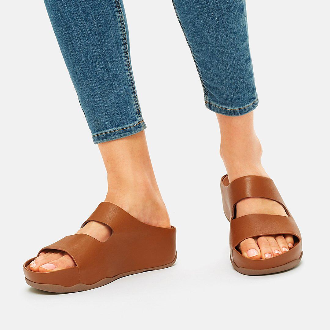 Fitflop SHUV Two-Bar Leather Slides Naisten Sandaalit Vaaleanruskea | BTF-317926