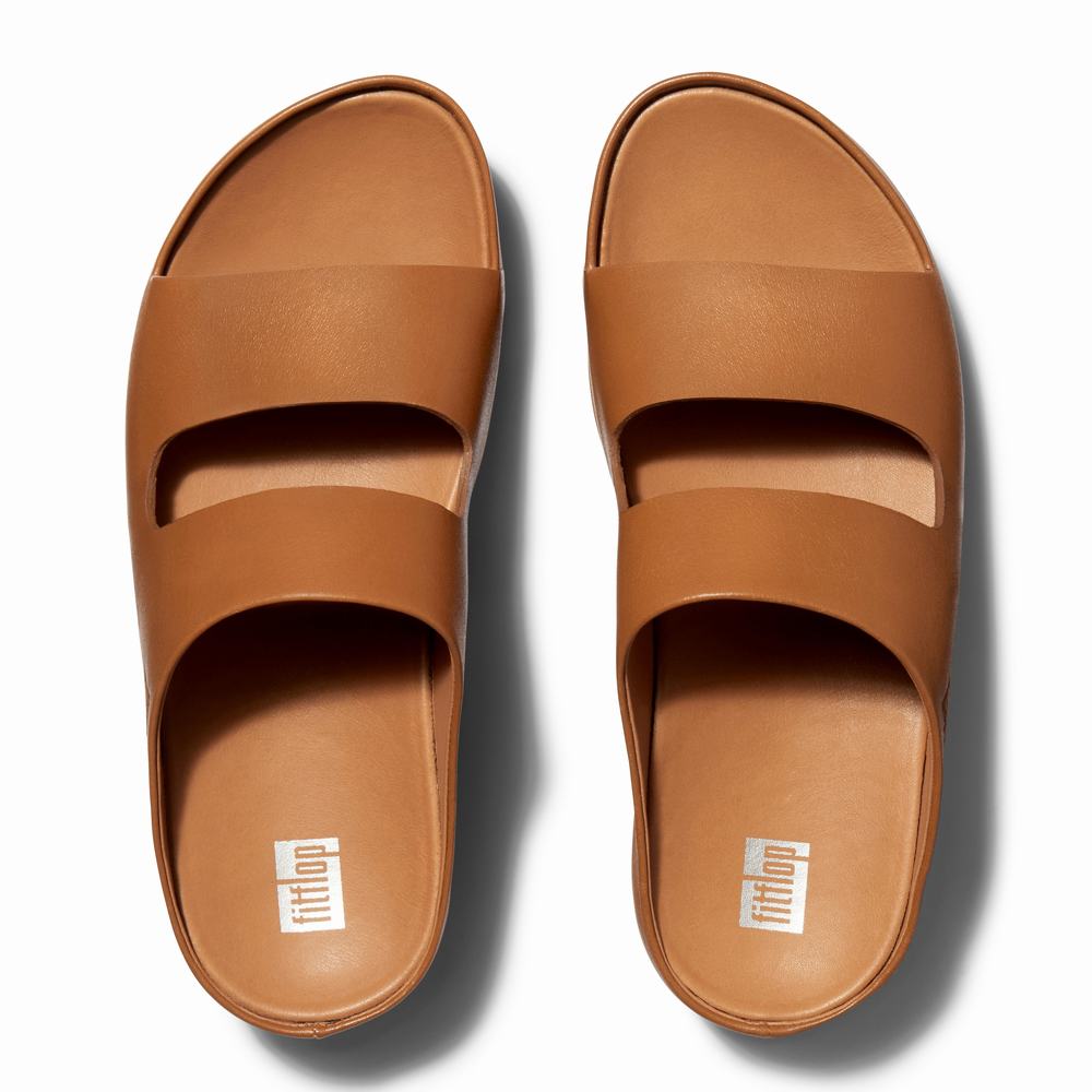 Fitflop SHUV Two-Bar Leather Slides Naisten Sandaalit Vaaleanruskea | BTF-317926