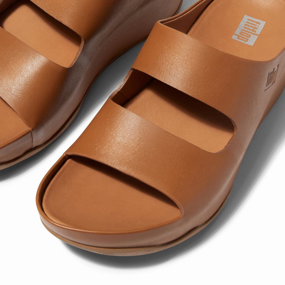 Fitflop SHUV Two-Bar Leather Slides Naisten Sandaalit Vaaleanruskea | BTF-317926