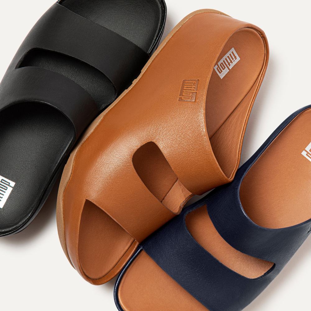 Fitflop SHUV Two-Bar Leather Slides Naisten Sandaalit Vaaleanruskea | BTF-317926