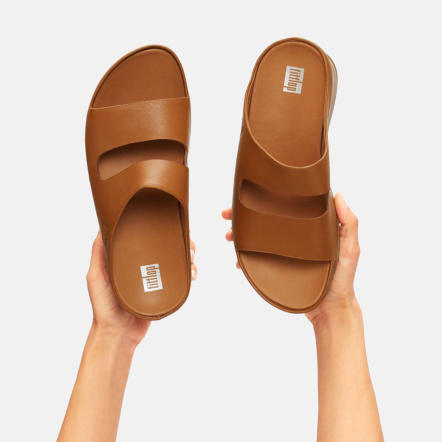 Fitflop SHUV Two-Bar Leather Slides Naisten Sandaalit Vaaleanruskea | BTF-317926