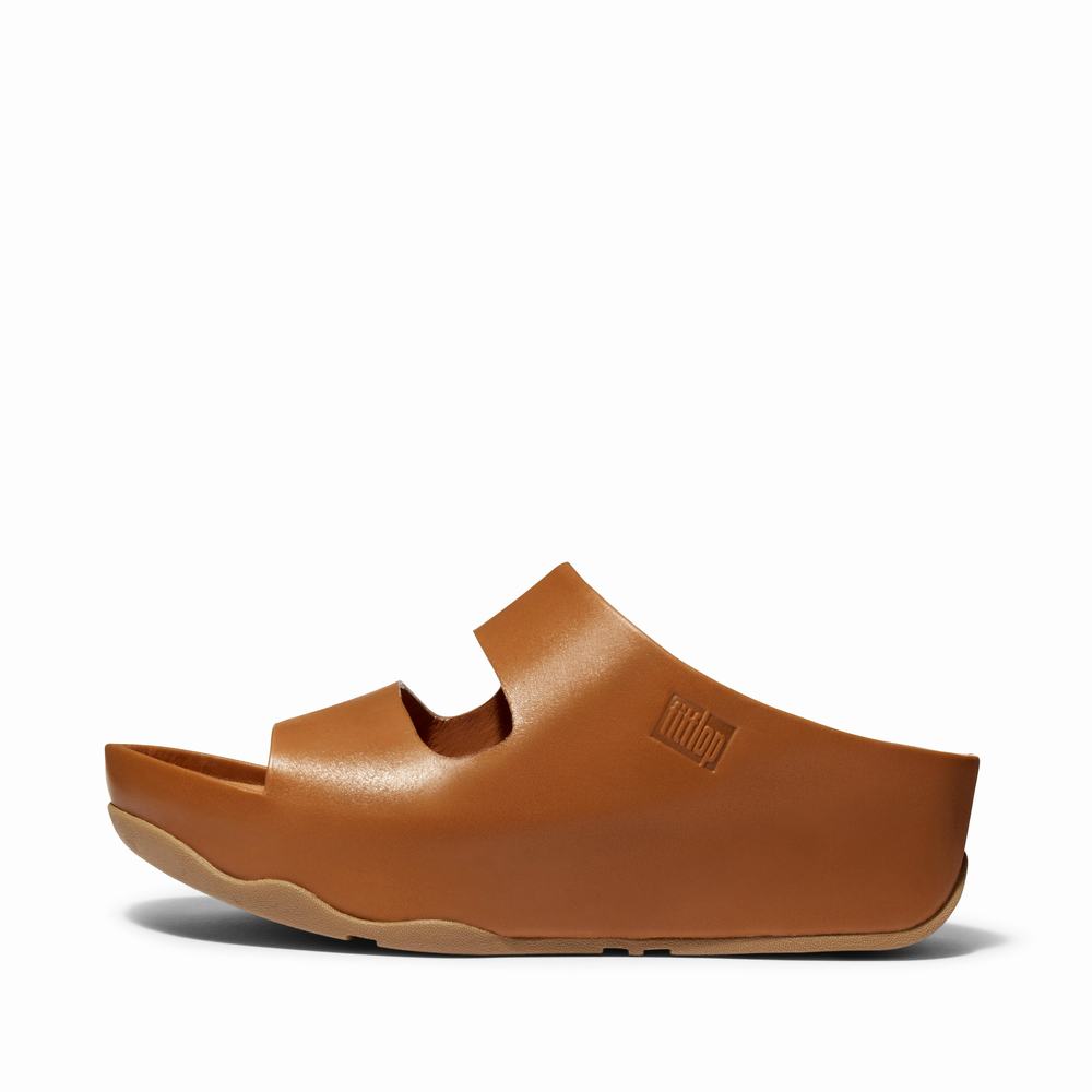 Fitflop SHUV Two-Bar Leather Slides Naisten Sandaalit Vaaleanruskea | BTF-317926