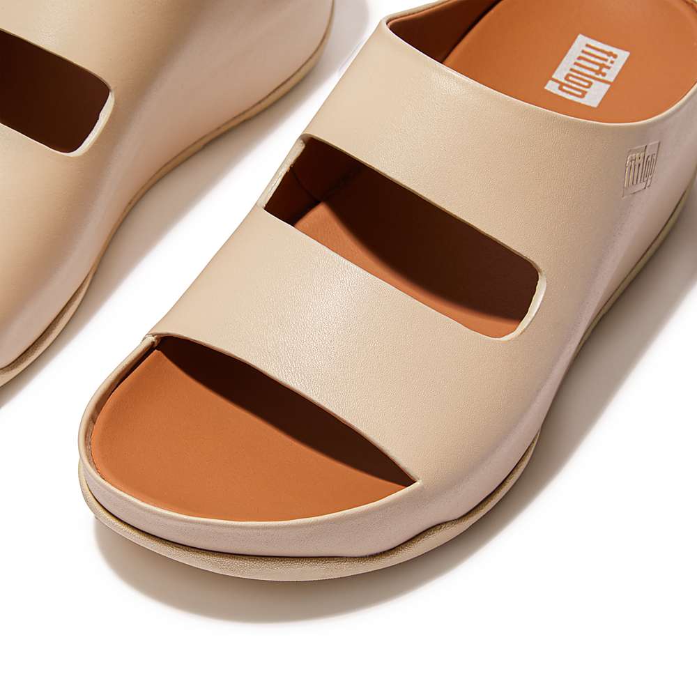 Fitflop SHUV Two-Bar Leather Slides Naisten Sandaalit Harmaat Beige | DIL-160752