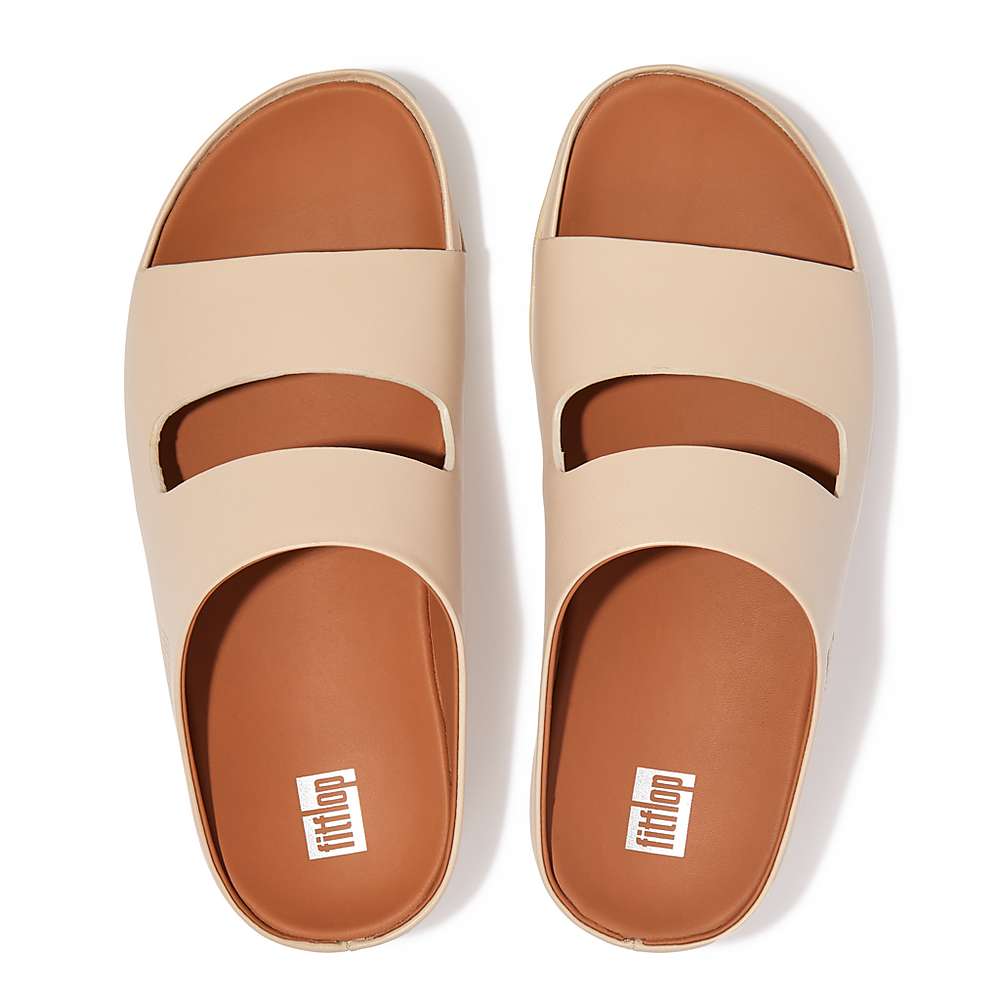 Fitflop SHUV Two-Bar Leather Slides Naisten Sandaalit Harmaat Beige | DIL-160752