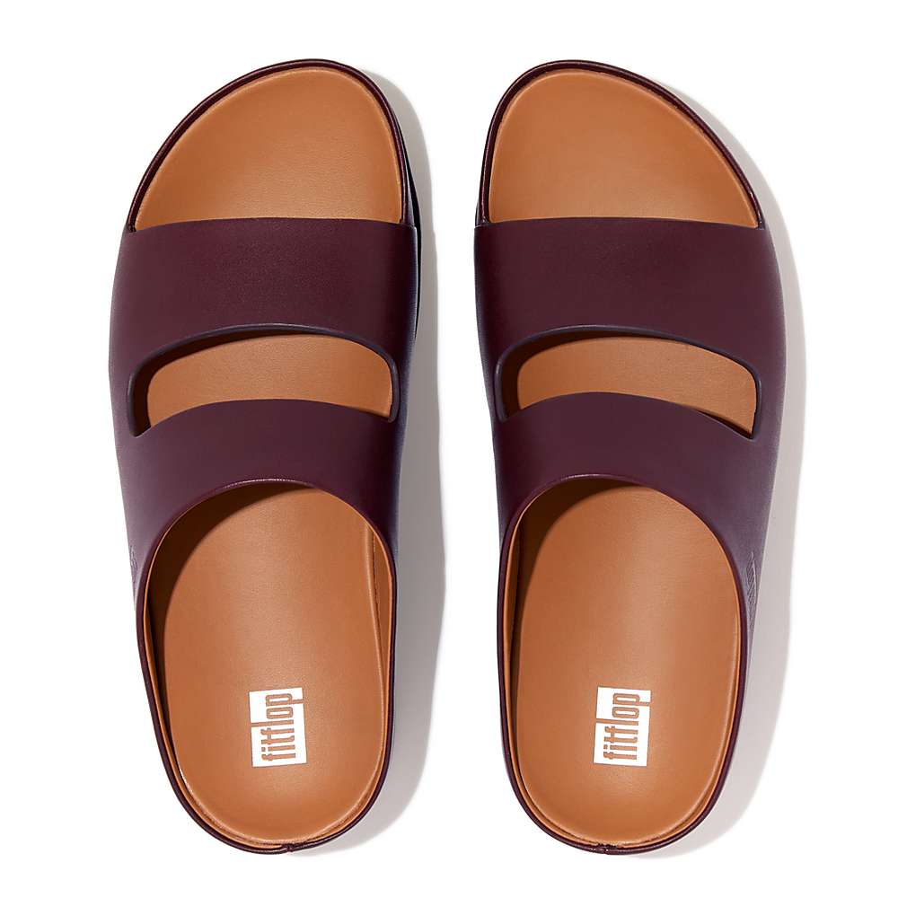 Fitflop SHUV Two-Bar Leather Slides Naisten Sandaalit Viininpunainen | EWV-961245