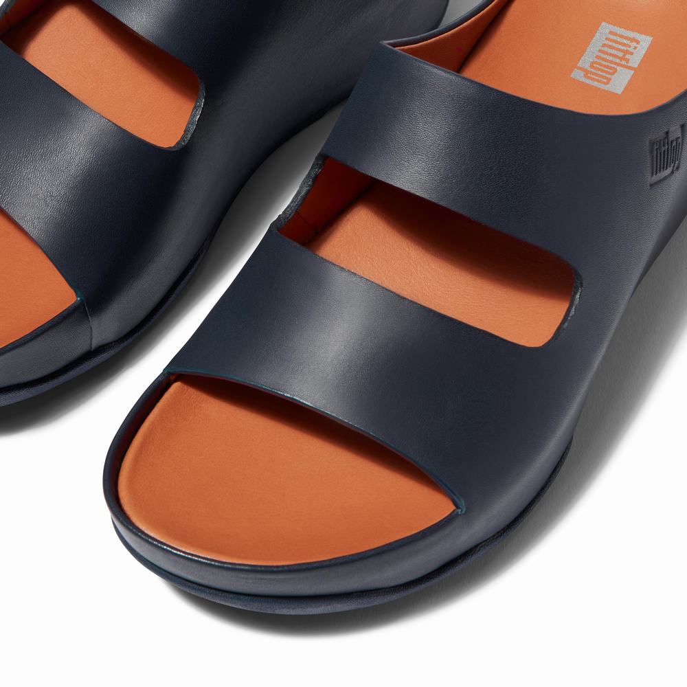 Fitflop SHUV Two-Bar Leather Slides Naisten Sandaalit Laivastonsininen | MTA-421597