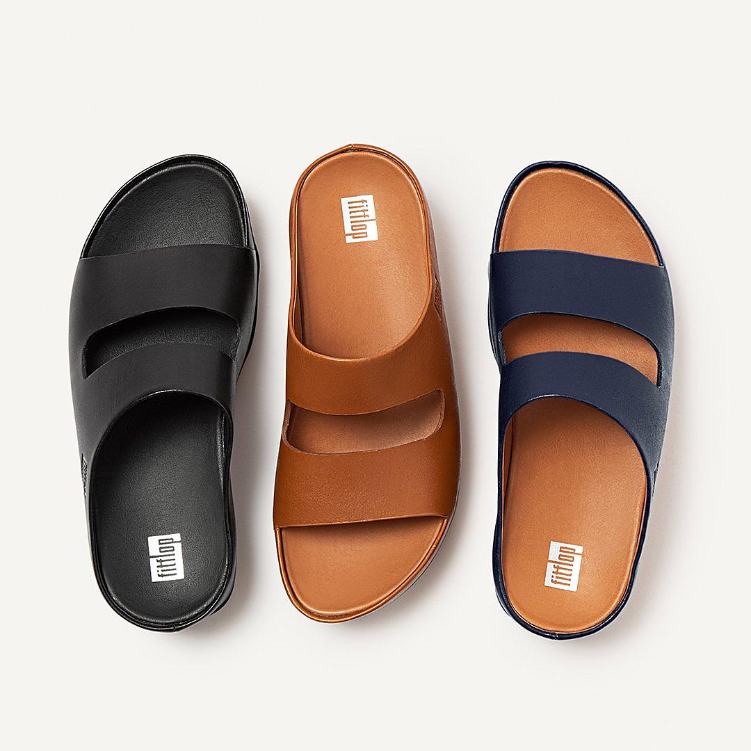 Fitflop SHUV Two-Bar Leather Slides Naisten Sandaalit Laivastonsininen | MTA-421597