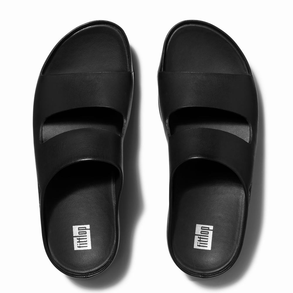 Fitflop SHUV Two-Bar Leather Slides Naisten Sandaalit Mustat | NCD-158634