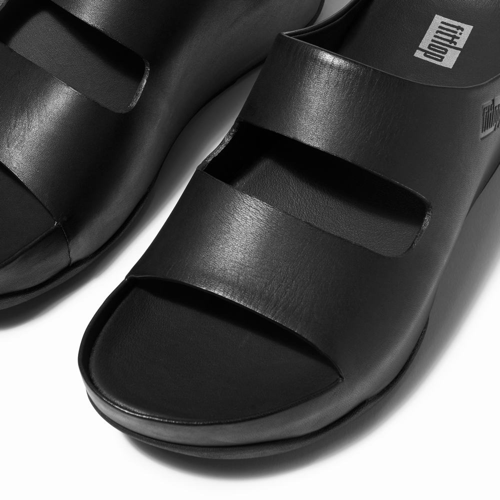 Fitflop SHUV Two-Bar Leather Slides Naisten Sandaalit Mustat | NCD-158634