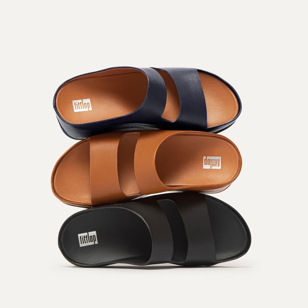 Fitflop SHUV Two-Bar Leather Slides Naisten Sandaalit Mustat | NCD-158634