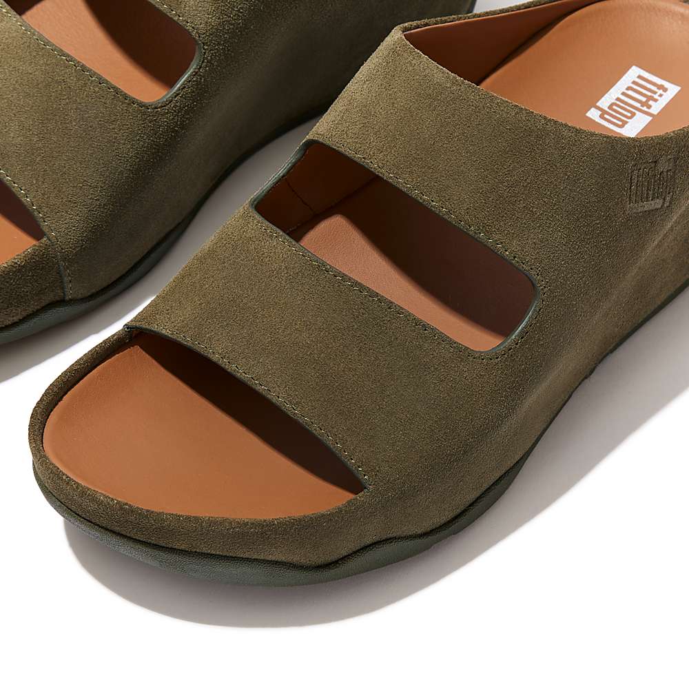 Fitflop SHUV Two-Bar Suede Slides Naisten Sandaalit Oliivinvihreä | CYH-214730