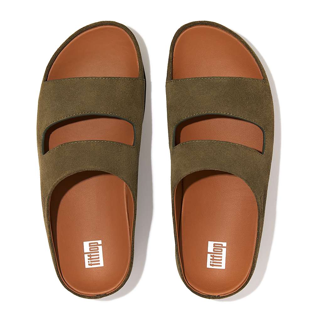 Fitflop SHUV Two-Bar Suede Slides Naisten Sandaalit Oliivinvihreä | CYH-214730